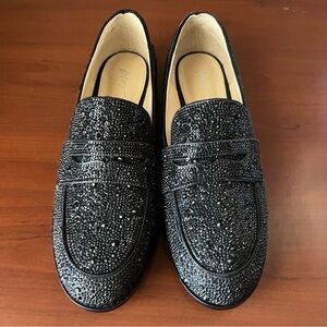 NEW Betsey Johnson ARON Black Rhinestone Loafers Size 8.5